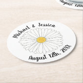 白黄色デイジー花 フローラル ガーデン パーティー ラウンドペーパーコースター (アングル)