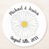 白黄色デイジー花 フローラル ガーデン パーティー ラウンドペーパーコースター (正面)