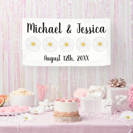 白黄色デイジー花 フローラル ガーデン パーティー 横断幕 (パーティー)