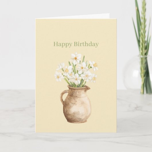 白黄色水仙の花の誕生日 カード (正面)