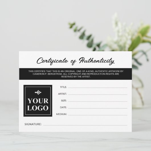 白黒あなたのロゴの真正性証明書 (スタンド正面)