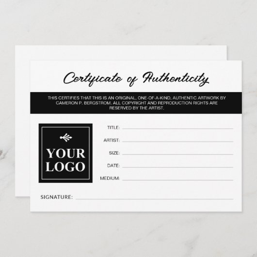 白黒あなたのロゴの真正性証明書 (正面/裏面)