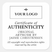 白黒あなたのロゴの真正性証明書 スクエアシール (正面)