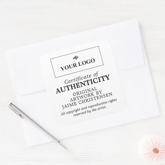 白黒あなたのロゴの真正性証明書 スクエアシール (封筒)