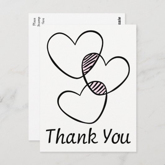白黒ありがとうございますハート結婚式 ポストカード (正面/裏面)