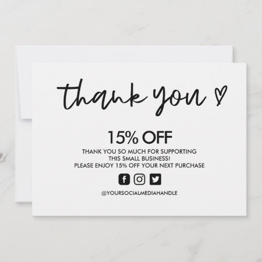 白黒ありがとうハートメディア挿入 招待状 (正面)