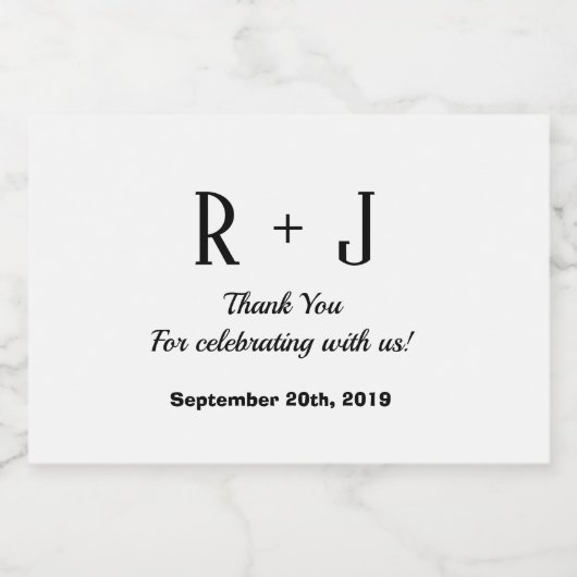 白黒ありがとうモノグラム結婚のミニ スパークリングワインラベル (シングルラベル)