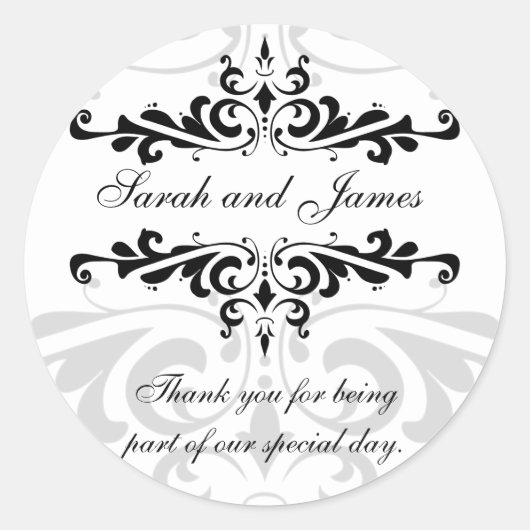 白黒ありがとう結婚式の引き出物シール ラウンドシール (正面)