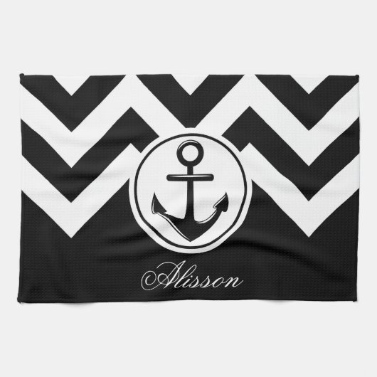 白黒いかりパターン キッチンタオル (横)