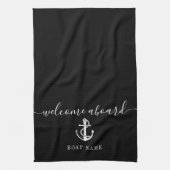 白黒いかりボート名ウェルカムクオンボード キッチンタオル (縦)