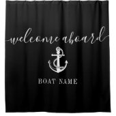 白黒いかりボート名ウェルカムクオンボード シャワーカーテン (正面)