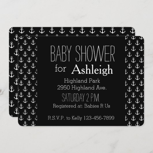 白黒いかり赤航海のちゃんシャワー 招待状 (正面/裏面)