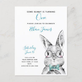 白黒いくつかのバニーが1つの誕生日を回している インビテーションポストカード