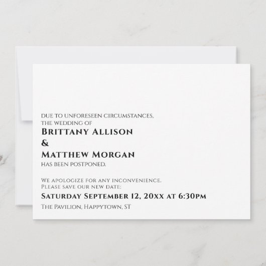 白黒いつ我々がハグできる延期結婚の 招待状 (裏面)