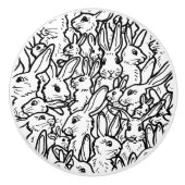 白黒うさぎスケッチカワイユニークトバニー セラミックノブ (正面)