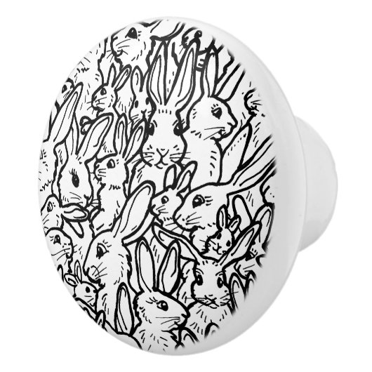 白黒うさぎスケッチカワイユニークトバニー セラミックノブ (右)