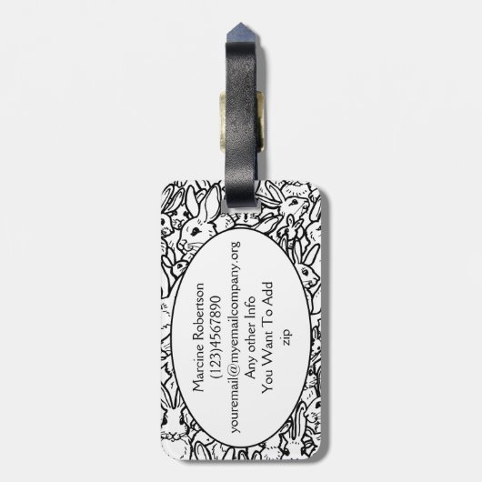白黒うさぎスケッチモダン動物カスタム ラゲッジタグ (裏面縦)