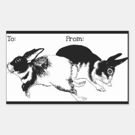 白黒うさぎ遊のギフトラベルシール 長方形シール