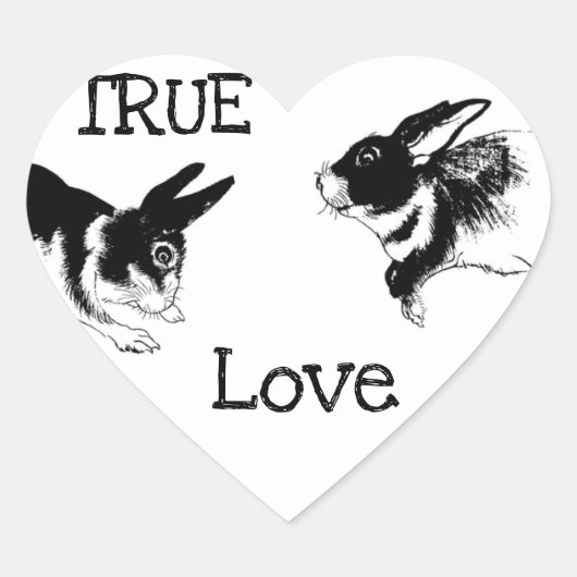 白黒うさぎ「TRUE LOVE」ハートステッカー ハートシール (正面)