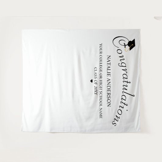 白黒おめでとうございます卒業背景 タペストリー (正面(横))