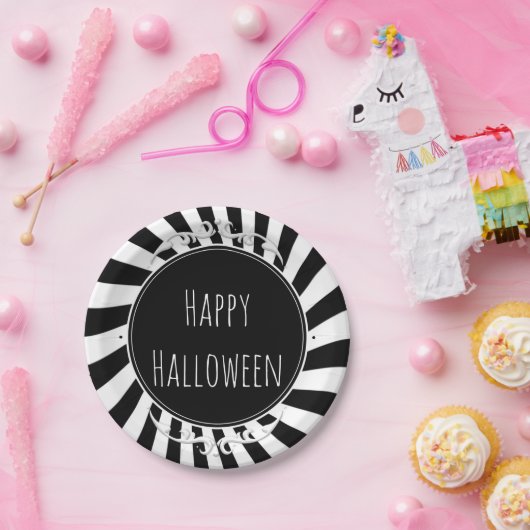 白黒おもしろいお洒落ストライプパーティー ペーパープレート (パーティー)