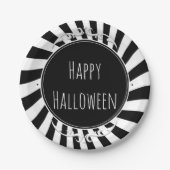 白黒おもしろいお洒落ストライプパーティー ペーパープレート (正面)