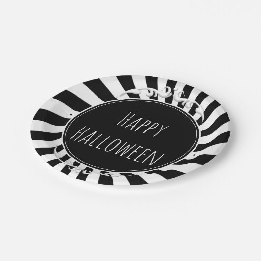 白黒おもしろいお洒落ストライプパーティー ペーパープレート (アングル)