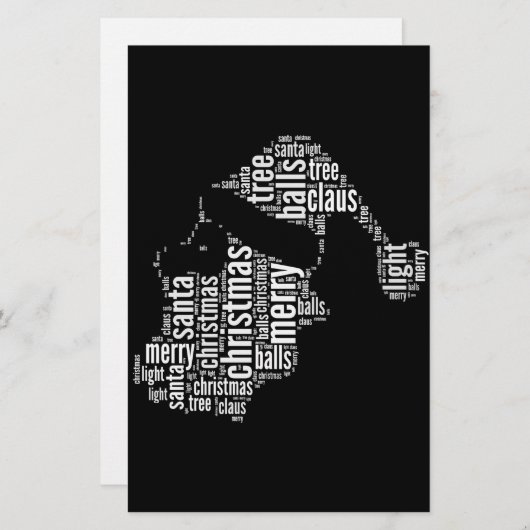 白黒おもしろいメリークリスマスサンタタイポグラフィ 便箋 (正面/裏面)