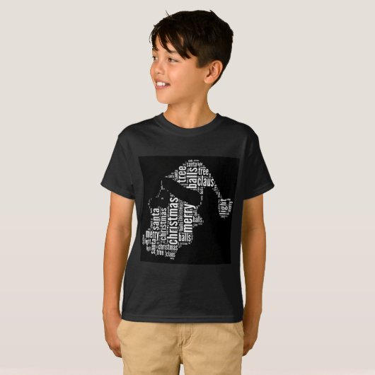 白黒おもしろいメリークリスマスサンタタイポグラフィ Tシャツ (正面フル)