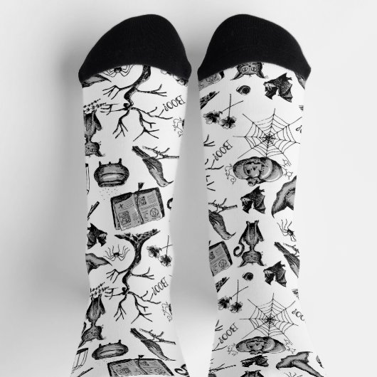 白黒おもしろい不気味ハロウィーン ソックス (上部)