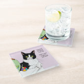 白黒おもしろい猫 ガラスコースター (アングル)