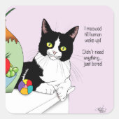 白黒おもしろい猫 スクエアシール (正面)
