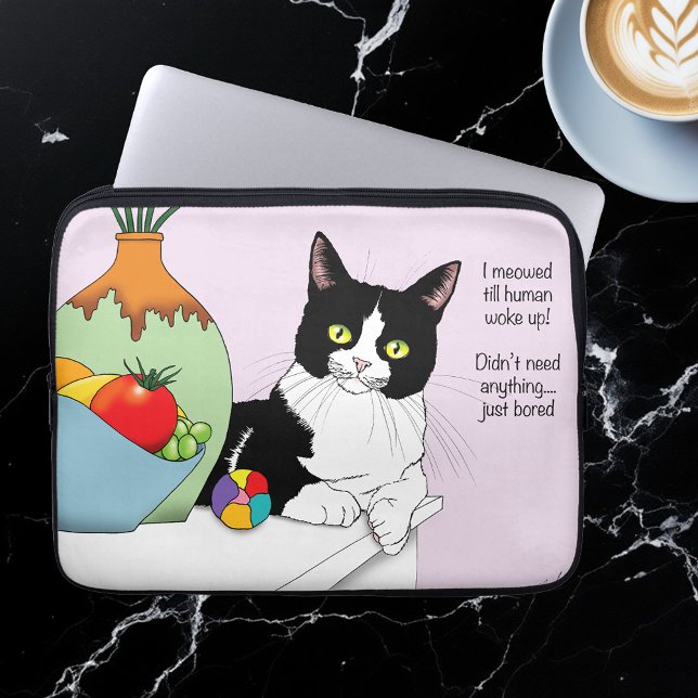 白黒おもしろい猫 ラップトップスリーブ (クリエイターアップロード済み)