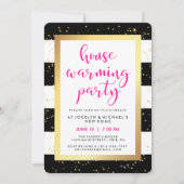 白黒およびのどの金ゴールドの引っ越し祝いパーティーのパーティー 招待状 (正面)