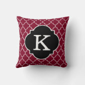 白黒およびバーガンディのクローバーのモノグラム クッション (裏面)