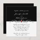 白黒およびルビー色のアクセントの結婚式招待状 招待状 (正面/裏面)