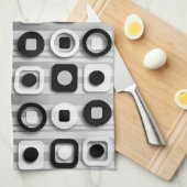 白黒および灰色のモダンパターン キッチンタオル (四つ折り)