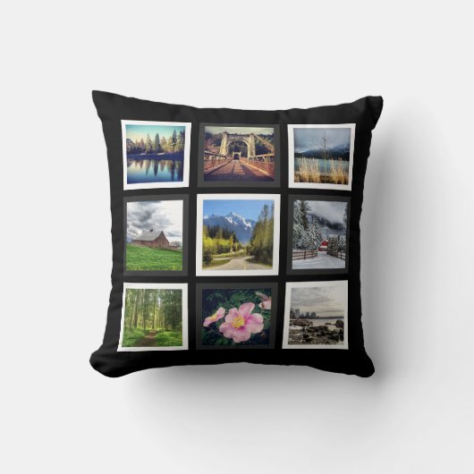 白黒および灰色の写真の格子 クッション (正面)