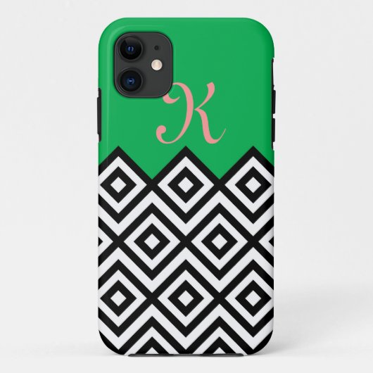 白黒および緑のシェブロンモダンなパターン Case-Mate iPhoneケース (裏面)
