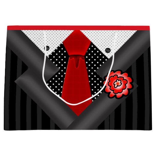 白黒および赤のエレガントな紳士 ラージペーパーバッグ (正面)