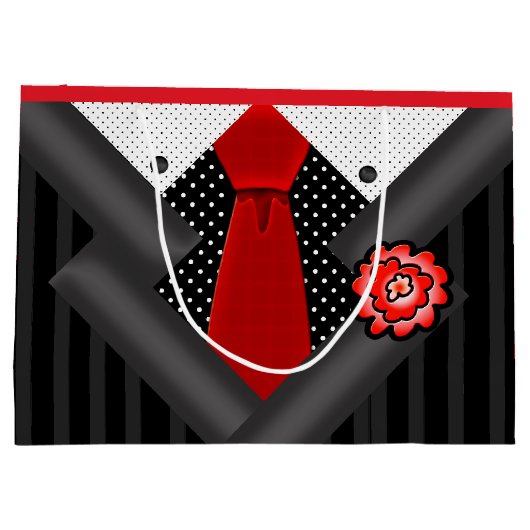 白黒および赤のエレガントな紳士 ラージペーパーバッグ (裏面)