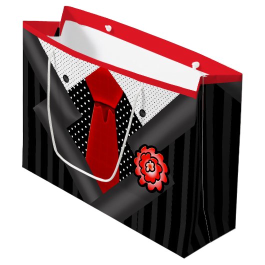 白黒および赤のエレガントな紳士 ラージペーパーバッグ (正面アングル)