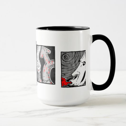 白黒および赤のマグ マグカップ (右)