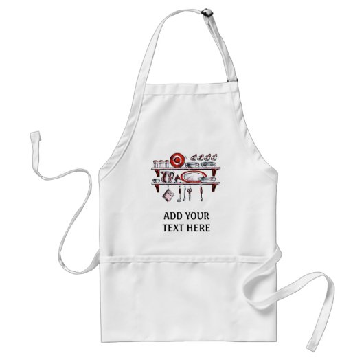 白黒および赤のレトロの国の台所棚 スタンダードエプロン (正面)