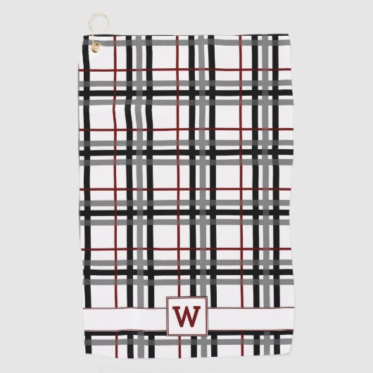 白黒および赤の格子縞のゴルフタオル ゴルフタオル (正面)