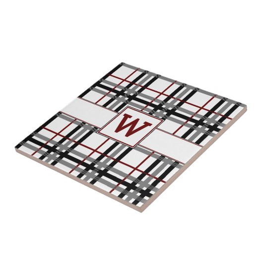 白黒および赤の格子縞のタイル タイル (側面)