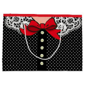 白黒および赤のFashionレトロの女性 ラージペーパーバッグ (裏面)