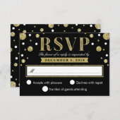 白黒および金ゴールドグリッター紙吹雪RSVPカード 出欠カード (正面/裏面)