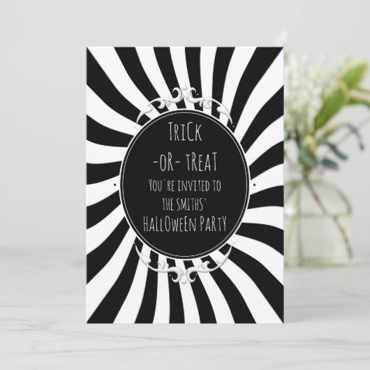 白黒お洒落おもしろいストライプハローウィンパーティ 招待状 (スタンド正面)