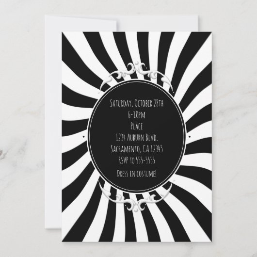白黒お洒落おもしろいストライプハローウィンパーティ 招待状 (裏面)